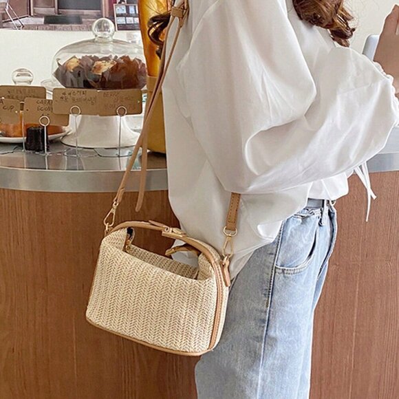 White Glamorous Women's Mini Handbag With Lock Button - Picture 2 of 10